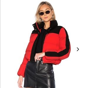 Lovers + Friends Red and Black Drive Puffer Jacket from REVOLVE